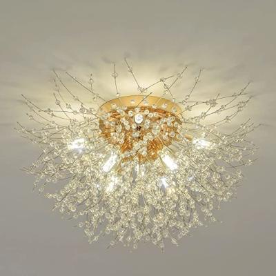 China Modern Gold Crystal Sputnik Fireworks Ceiling Light Dimmable LED Small Crystal Semi Recessed Ceiling Light 8 for sale