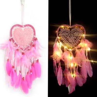 China India Factory Hot Sales LED Dream Catcher Handmade Feather Wall Hanging Decoration Ornament For Homes Kids Wedding Gifts For Couples for sale