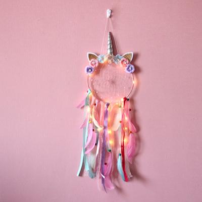 China India Led Dream Catchers for Kids Unicorn Flower Dream Catcher Feather for Girls Bedroom Wall Hanging Decoration Wedding Birthday Gift for sale