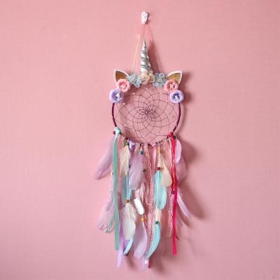 China India Unicorn Dream Unicorn Dream Catchers with LED Colorful Handmade Feather for Kids Girls Nursery Decor Wall Hanging Blessing Gift for sale