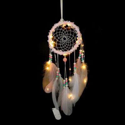 China India LED Dream Catcher Handmade Traditional Dream Catcher for Kids Bedroom Wall Hanging Garden Decor Nursery Art Craft Gift for sale