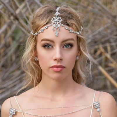 China Bohemia Crystal Bridal Headpiece Butterfly Headband Zircon Forehead Headwear Environmentally Friendly Chain Head for sale