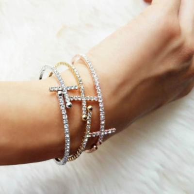 China Halloween Gift New Fashion Bangle Bracelet Environmental Friendly Cross Rhinestone Adjustable Bangle Women Jewelry for sale