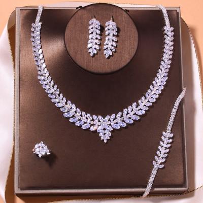 China FASHIONABLE Women Wheat Jewelry Set Zircon Necklace Earrings Bracelet Wedding Auriform Bridesmaid for sale