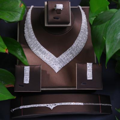 China CLASSIC Fashion Simple Crystal Necklace Set Square Shape Adjustable Ring 4 Pieces Jewelry Set For Wedding for sale