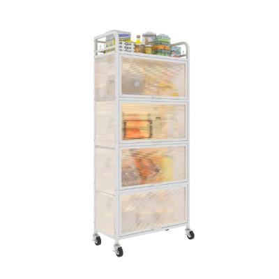 China Sustainable Good price Plastic Metal Four Tier Storage Cabinet Kitchen Bathroom Office Storage Box with Wheels for sale