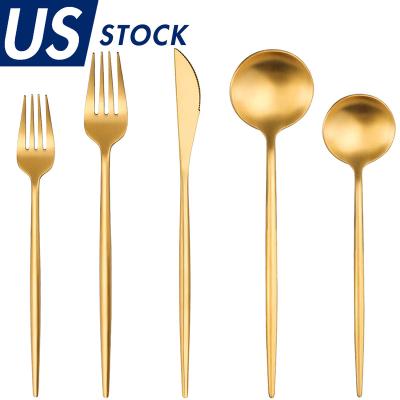 China High Quality Viable 304 18/10 Matte Spoons Forks Silverware Golden Brushed Wedding Flatware Restaurant Cutlery Utensils Gold Flatware Sets for sale