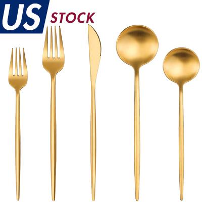 China Viable Silverware High Quality Portuguese Spoon 304 Stainless Steel Gold Flatware Sets Utensil Matte Gold Cutlery Set For Wedding for sale