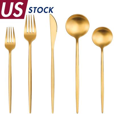 China Viable USA STORE Stainless Steel Metal Spoon Fork Gold Plated Bulk Cutlery Set Party Event Wedding Flatware Gold Silverware Set for sale