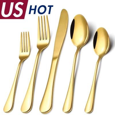 China Durable Stainless Steel Knife Fork and Serving Matte Gold Plated Silverware Flatware Wedding Party Event Serving Spoon Set for sale