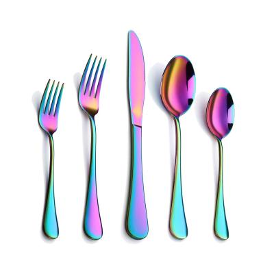 China Amazon Amazon 304 Metal Camping Flatware Knife and Fork Set Dishwasher Safe Home Wedding Rainbow Cutlery Set Viable Hot for sale