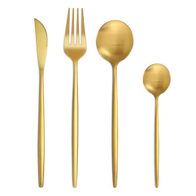 China Viable Single Luxury Food Grade 304 (18/10) Home Matte Gold Cutlery Portugal Stainless Steel Knife Fork Spoon Set for sale