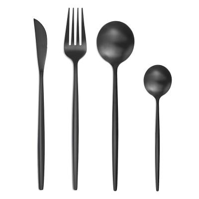 China Durable Colored Matte Black Stainless Steel Portuguese Cutlery Box Forks And Spoons Wholesale Custom Silverware Dining Flatware for sale