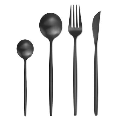 China Matte Black Stainless Steel Portuguese Custom Viable Forks And Spoons Flatware Colored Spoon Cutlery Set With Box for sale