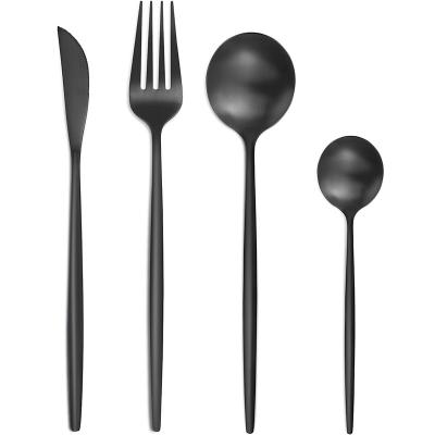 China Viable Wholesale Silverware Food Grade Stainless Steel Knife Fork Spoon Matte Black Cutlery Set With Dining Box for sale