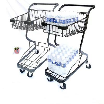 China Strong Load / Single Install ation Wholesale Fruit Shop Supermarket Shopping Cart Small Double Platform Trolley for sale