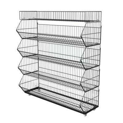 China Double Sided 5 Tiers Kitchen Vegetable Storage Baskets Wire Shelves Supermarket Shelf Retail Display Racks for sale