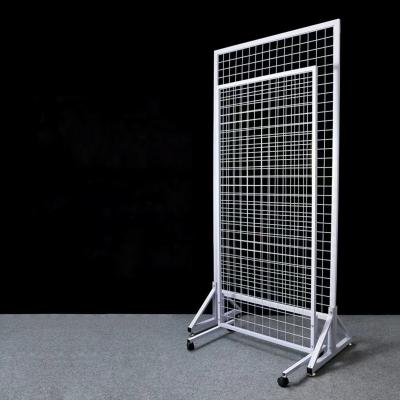 China Double Sided Mobile Mesh Wire Grid Panels Hanging Grid Display Rack Double Sided for sale