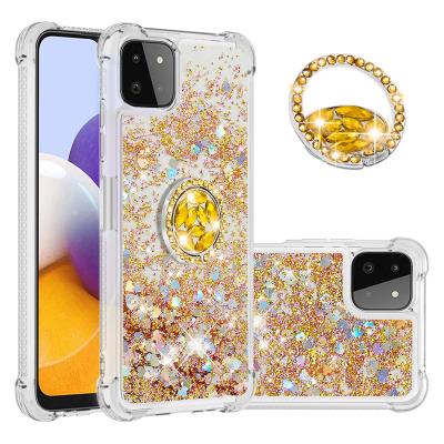 China Luxury Shockproof Liquid Glitter Quicksand Phone Cover With Rhinestone Ring For Samsung galaxy s22 ultra s20 plus a12 s21 fe phone case for sale