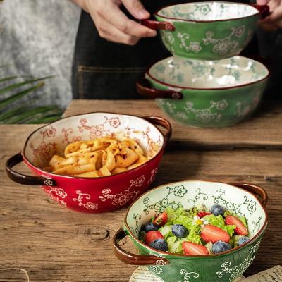 China Disposable Durable Ceramic Sakura Ceramic Tableware Serving Ramen Noodle Bowls Soup Bowl Tableware With Handle for sale