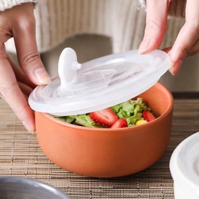 China Kitchen Disposable Safe Bowl Portable Microwave Seal Storage Rolls Solid Color Round Ceramic Cool Bowl With Lid for sale