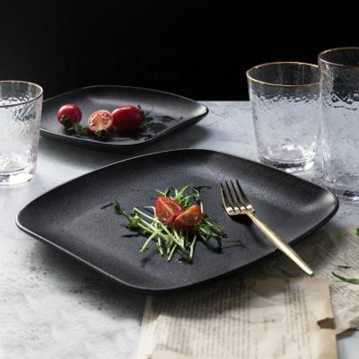 China Disposable Kitchen Plates Steak Porcelain Dinnerware Wedding Plates Used Square Black Ceramic Dinner Dish For Restaurant for sale