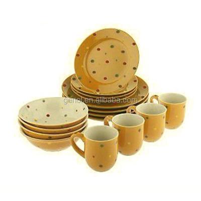 China Disposable Ceramic 16pcs Dinner Set with Polka Dot Design for sale