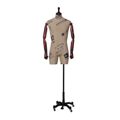 China Other manufacturer's new half-body eco-friendly cloth material mannequin wrap eco-friendly male mannequin with wooden arms for sale