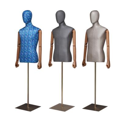 China Other New Egg Head Half Body Wrapped Male Mannequin Eco - Friendly Cloth Material Dummy With Wooden Arms for sale