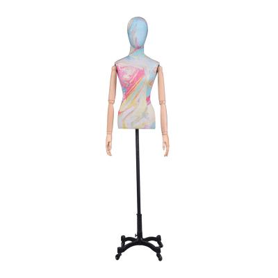 China Other Colored Egg Head Bust Wrap Woman Mannequin Cloth Dummy With Wooden Arm Pulley Base for sale