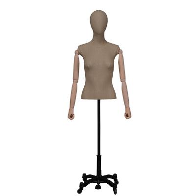 China Other Half Body Wrapped Mannequin Cloth Display Female Canvas Dummy With Wooden Arm Adjustable Pulley Base for sale