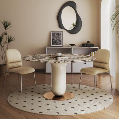 China Adjustable (Height) Minimalist Dining Room Round Dining Table And Chairs Modern Unique Home Furniture Swivel Table Natural Marble for sale