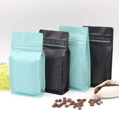 China Brown Kraft Paper Moisture Proof Biodegradable Stand Up Coffee Bag / Flat Bottom Coffee Pouch With One Way Release Valve And Reusable Zipper for sale