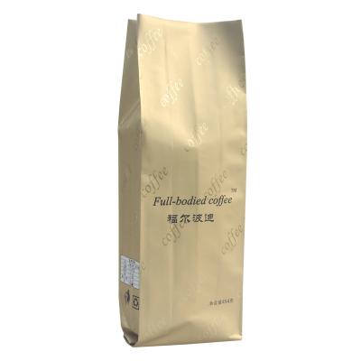 China Custom Printed Logo Side Gusset Flat Block Moisture Proof Box Bottom Stand Up Coffee Bean Packaging Bag With Valve 500g Kraft Paper Zip Lock for sale