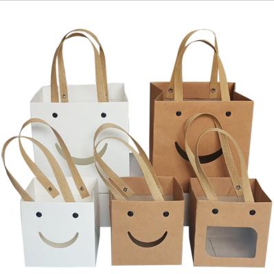 China Wholesale Biodegradable Rivet Kraft Paper Bag Flower Handbag Baking Off Tote Bag Square Small Gift Bottom Bag for sale