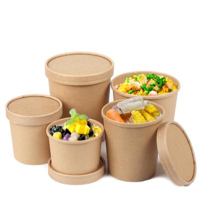 China Wholesale Disposable Greaseproof Large Capacity Kraft Paper Bowl with Paper Lid for Takeout Food Packaging, Paper Lunch Box for sale