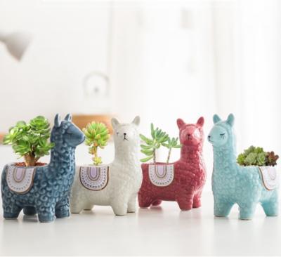 China Mini Ornament Pots Alpaca Succulent Flower Desktop Cartoon Colorful Ceramic Animal Pot for sale