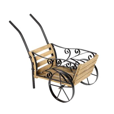 China Planting Trolley Wooden Flower Wagon Decorative Indoor Outdoor Mobile Garden Cart for sale