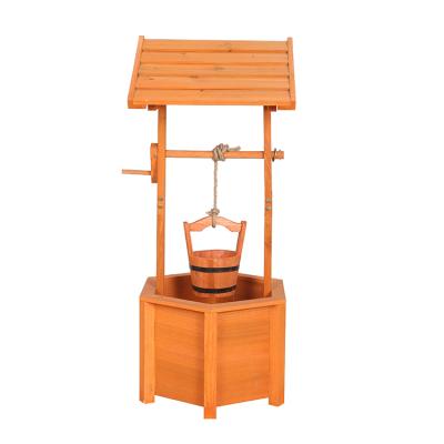 China Eco-friendly Outdoor Wooden Wishful Garden Planter With Hanging Flower Bucket Wooden Wishfull Garden Planter for sale