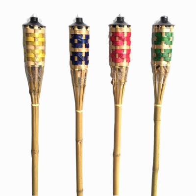 China Outdoor Bamboo Color Canister 150CM Natural Tiki Torch With Weaving Black Garden Torch Garden Torch for sale