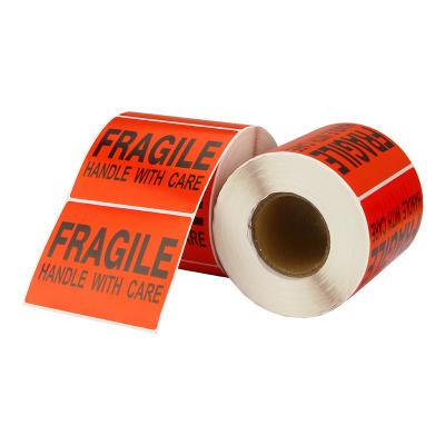 China 100x80mm custom printing safe packing warning label fragile stickers orange pink for sale