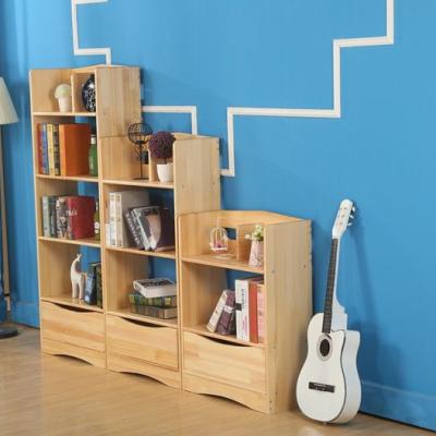 China Particleboard Solid Wood Wooden Bookcase with Open Shelf, 2 Drawer Bookcase Display Stand Bamboo Wood for sale