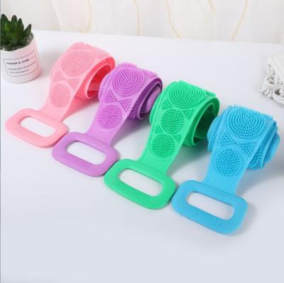 China Convenient OEM BPA Free Shower Body Brush Belt Double Sided Silicone Back Bath Towel for sale