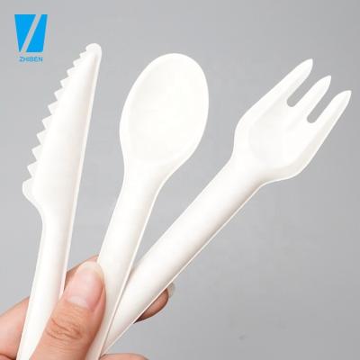 China Compostable Sugarcane Bagasse Forks Spoons Knives Disposable Cutlery Set 16cm for sale