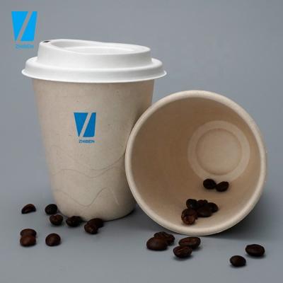 China Zhiben high temperature compostable cold drink eco resistance flat bamboo pulp black coffee embossed logo paper cup with lid for sale