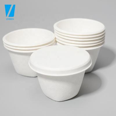 China Wholesale Hotel Wedding Restaurant Biodegradable and Compostable Fast Food Take Home Mini Sugarcane Bagasse Side Sauce Cup 2oz 4oz with Lids for sale