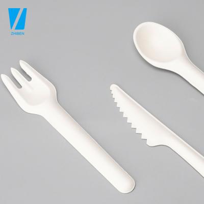 China Natural Disposable Biodegradable Bulk Cutlery 16cm Bagasse Spoon Forks Knives Sugar Cane for sale