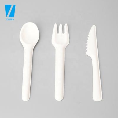 China Biodegradable Disposable Bagasse Cutlery Set 170mm 16cm Eco-Friendly Bagasse Fork Spoon Knife for sale