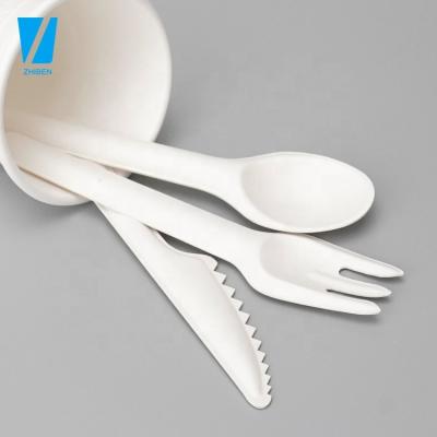 China Zhiben Natural Disposable Biodegradable Bulk Cutlery 16cm Bagasse Spoon Forks Knives Sugar Cane for sale