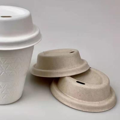 China Non Puddle Eco Friendly Biodegradable 90mm Sugarcane Bagasse Bamboo Paper Pulp Coffee Cup Lid for sale